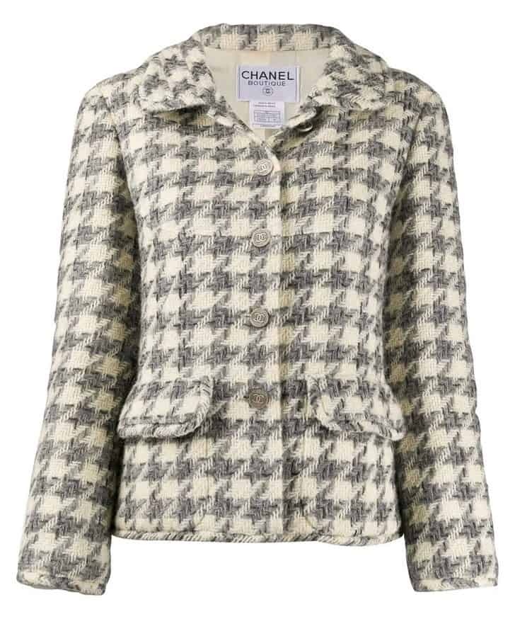 Chanel Vintage Clover Button Houndstooth Tweed Double Breasted Coat For  Sale at 1stDibs