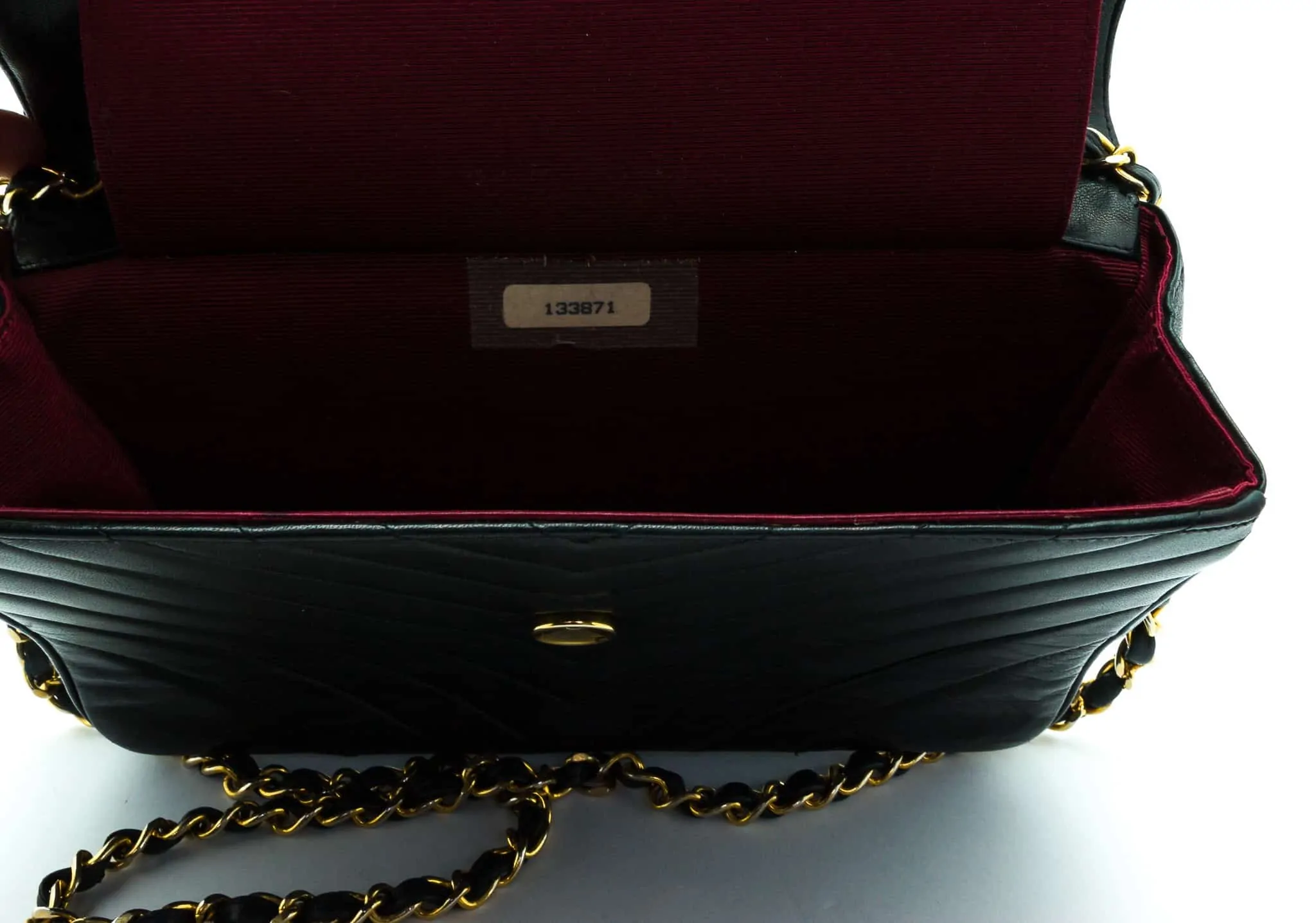 Chanel Vintage Navy Chevron Handbag 80s - Katheley's