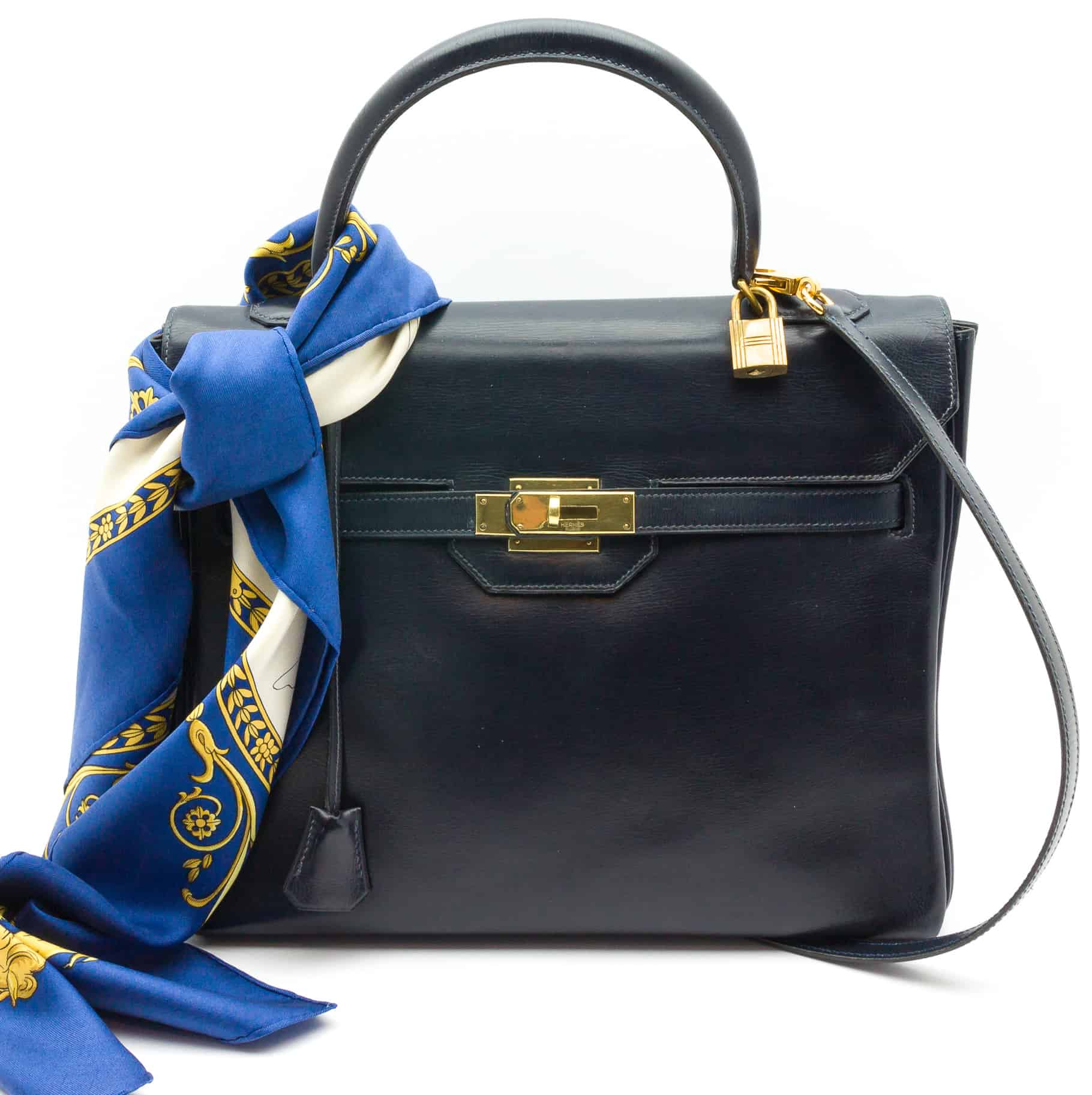 Hermes Kelly Monaco Collector Navy Box Handbag