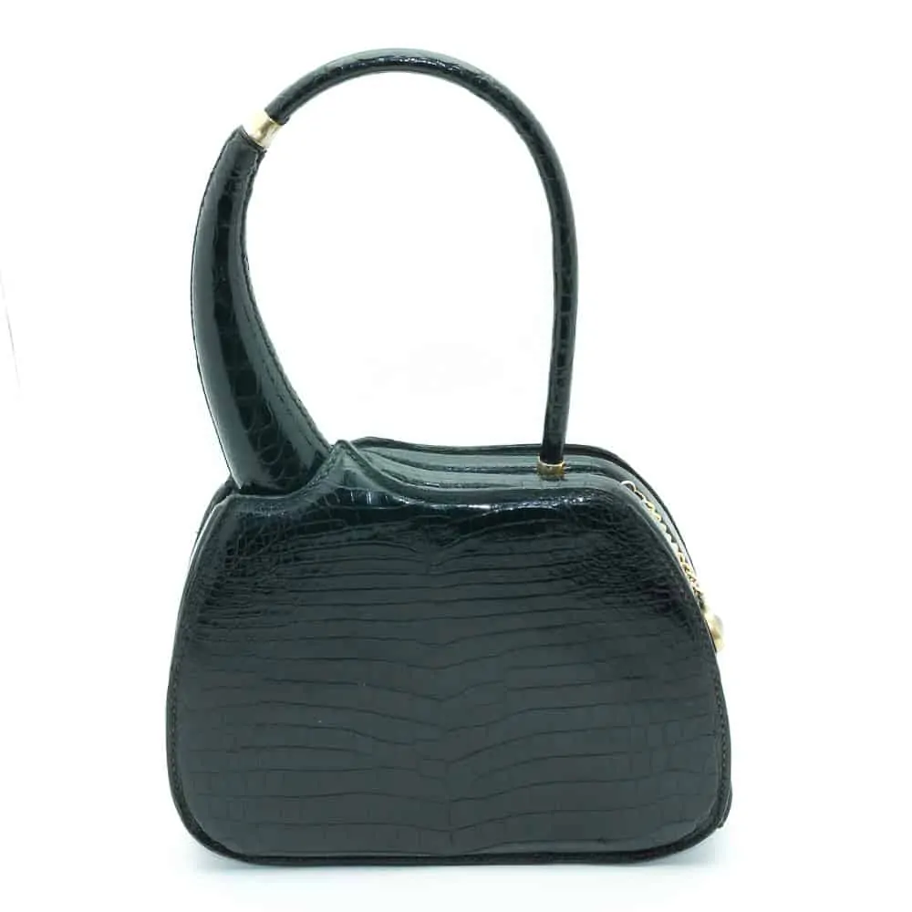 Gorgeous Unique Black croco Vintage Bag c.1950-60 Exotic skin