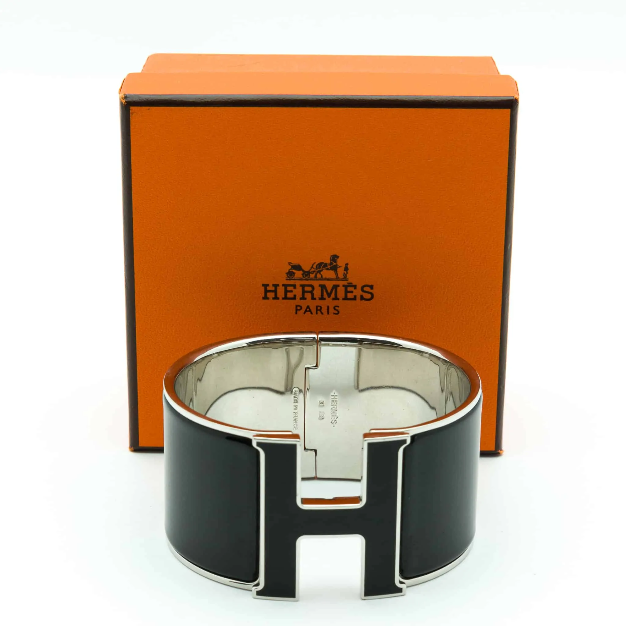 Hermes Clic Clac H Bracelet in 18kt Pink Gold with Black Leather,Narrow
