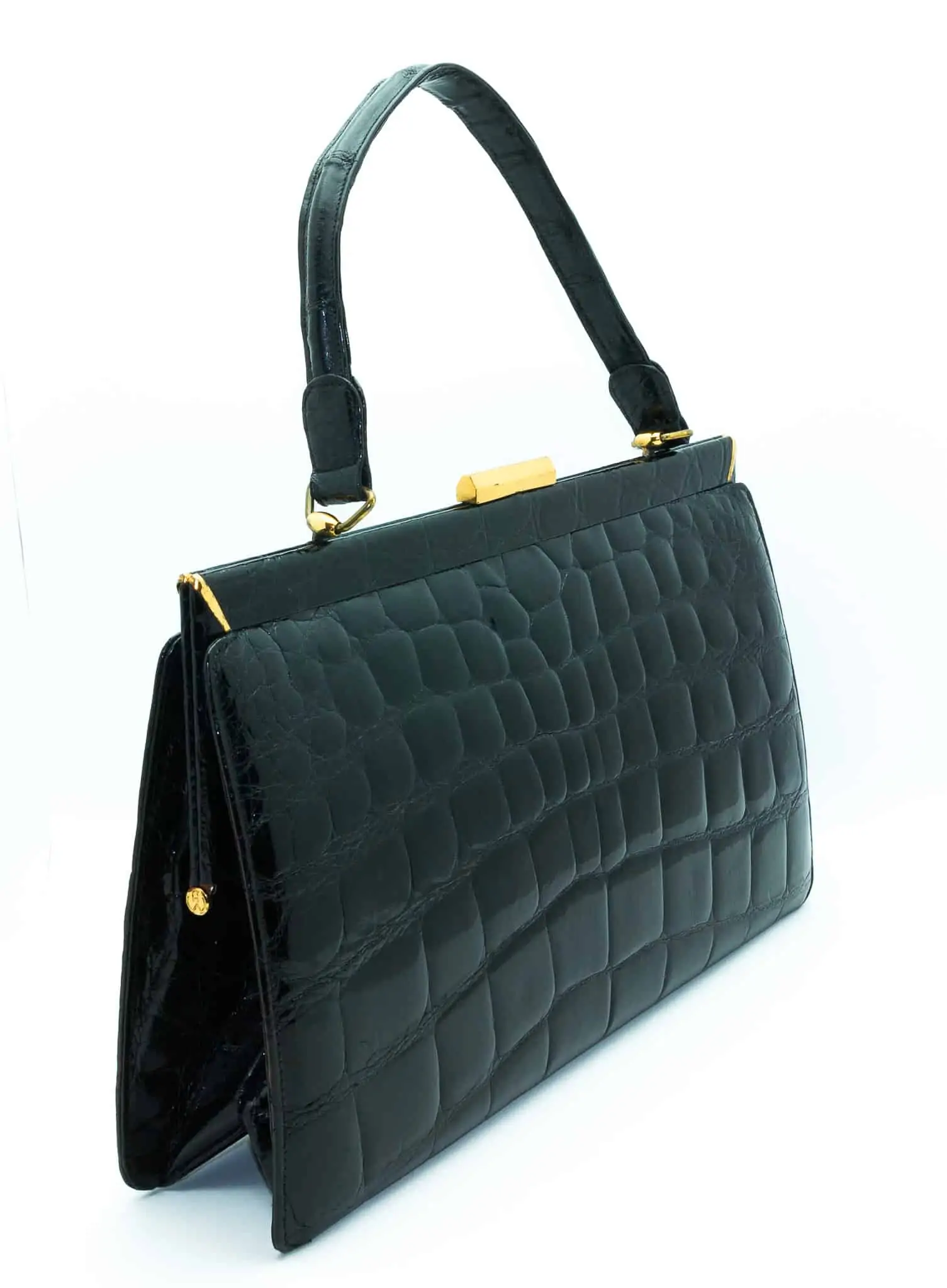 Vintage GUCCI Black Exotic Leather Box Shoulder Bag