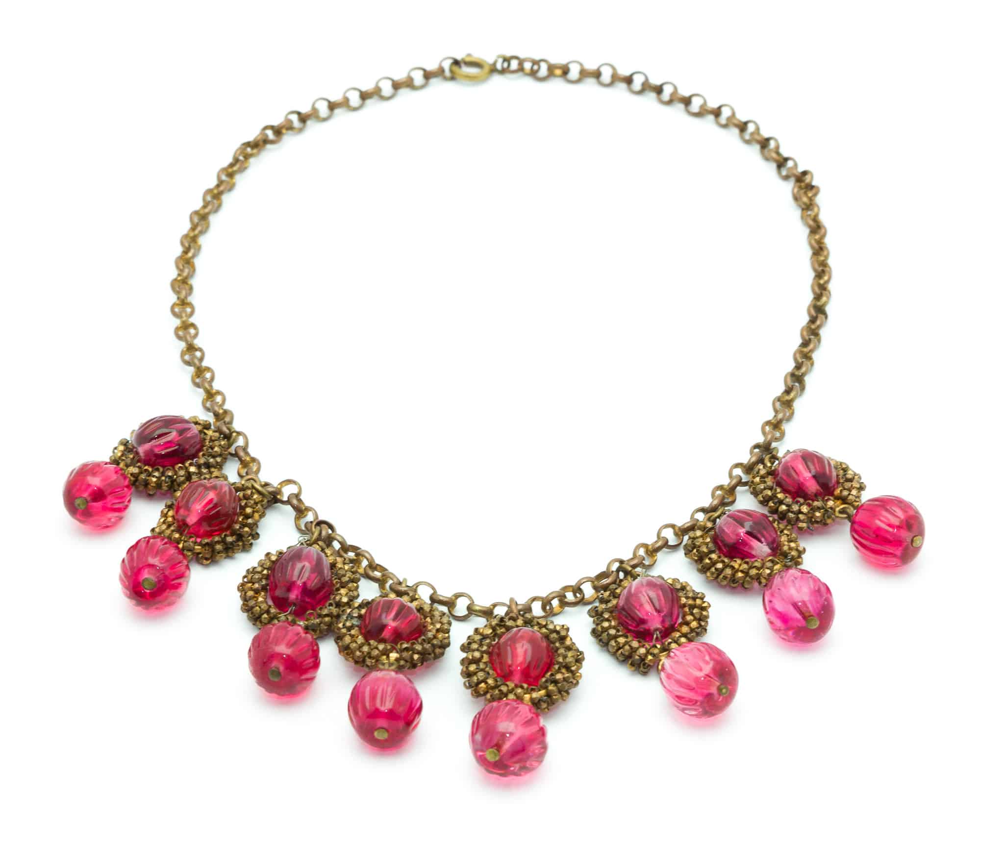 Gripoix shocking pink vintage necklace c.1930-40 - Katheley's