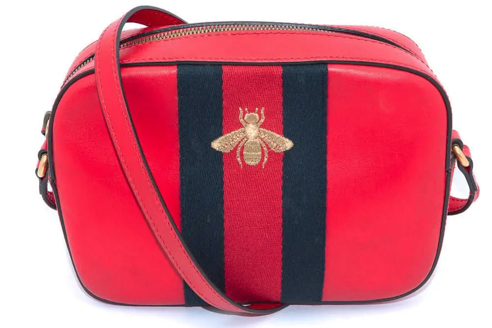 Gucci Red Leather Gold Bee Disco Camera Shoulder Crossbody Bag Red x Black  Web