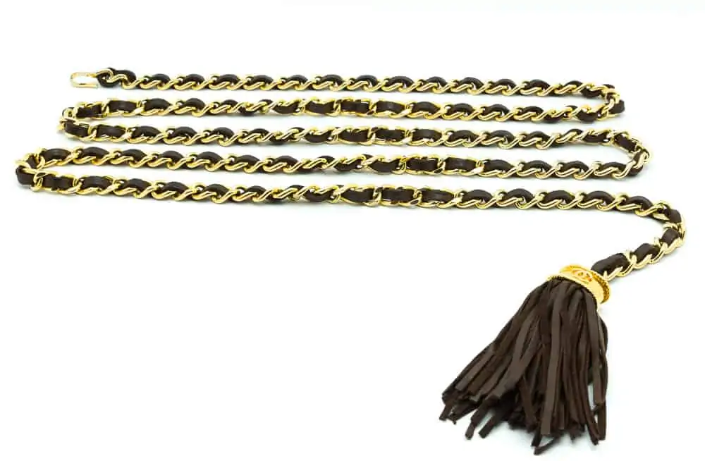 Chanel Vintage Logo Cross Patent Leather Chain Necklace Belt