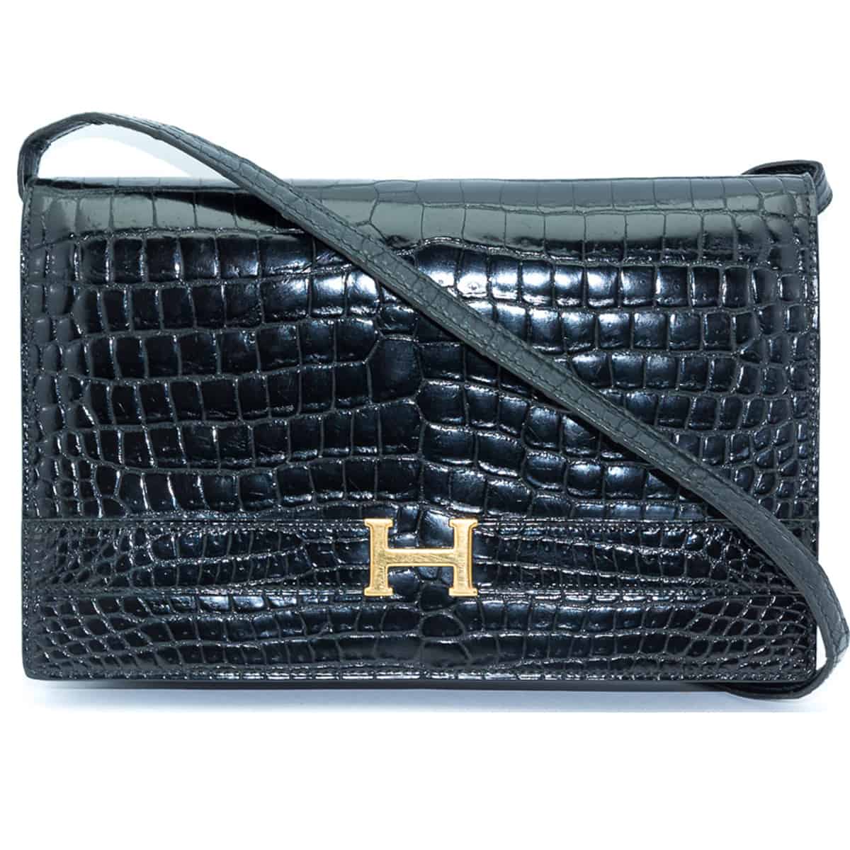 Reserved - Hermes Vintage Black Porosus Croco clutch/bag 1976