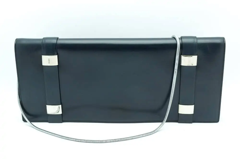 Christian Dior vintage Navy clutch bag chrome late 60s - 70s - Katheley's
