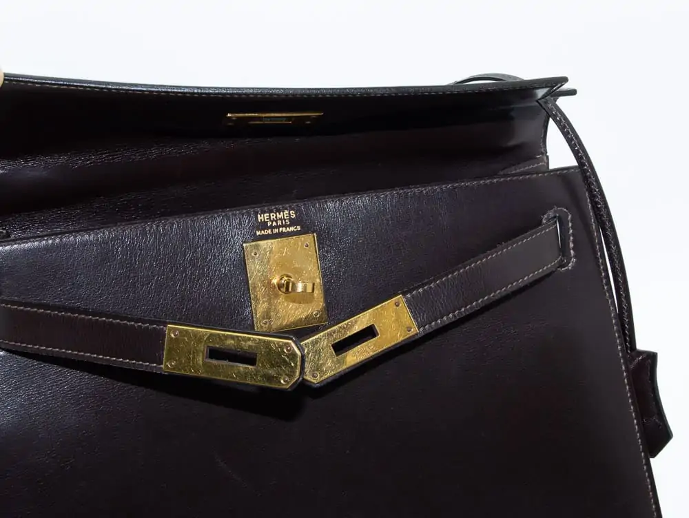 Hermes Kelly Handbag Black Box Calf with Gold Hardware 28 Black