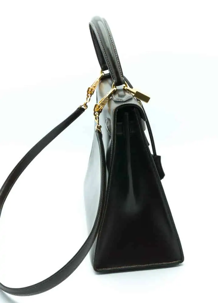 Lot - Vintage Hermes Kelly 28 Black Leather Handbag