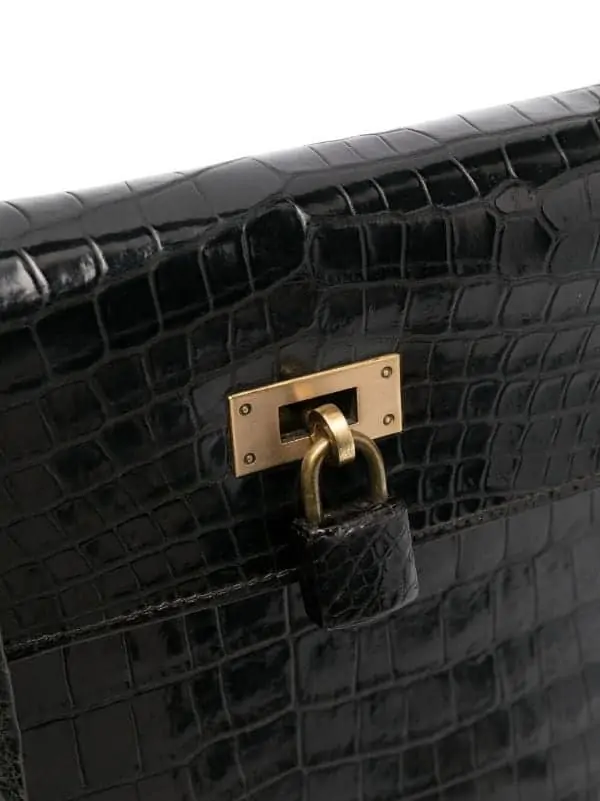 Divine Hermès Kelly Black croco vintage bag 1974 - Katheley's