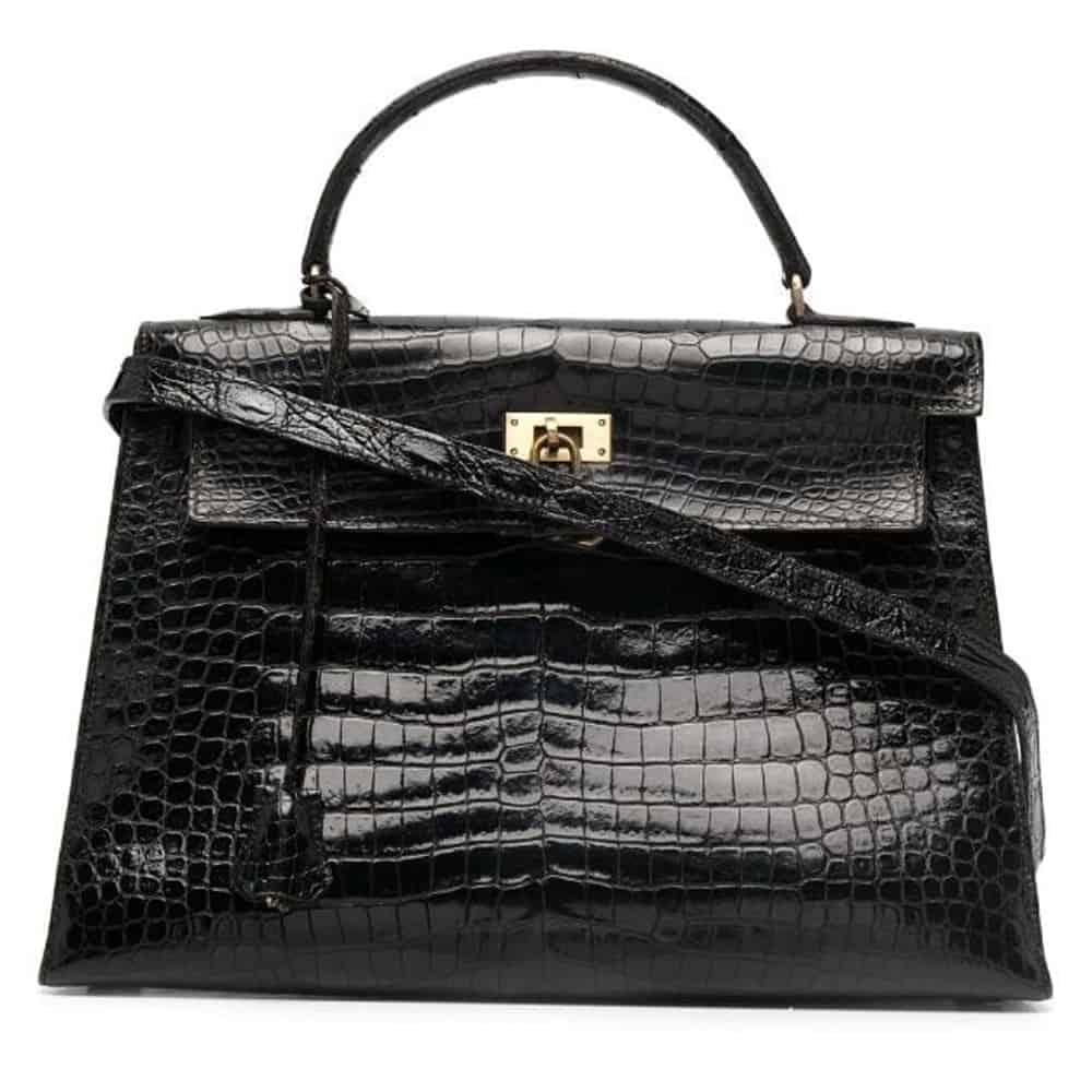 Divine Hermès Kelly Black croco vintage bag 1974 - Katheley's