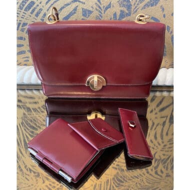 Hermes Vintage Bag Burgundy Model Demi Lune Box Leather 50s