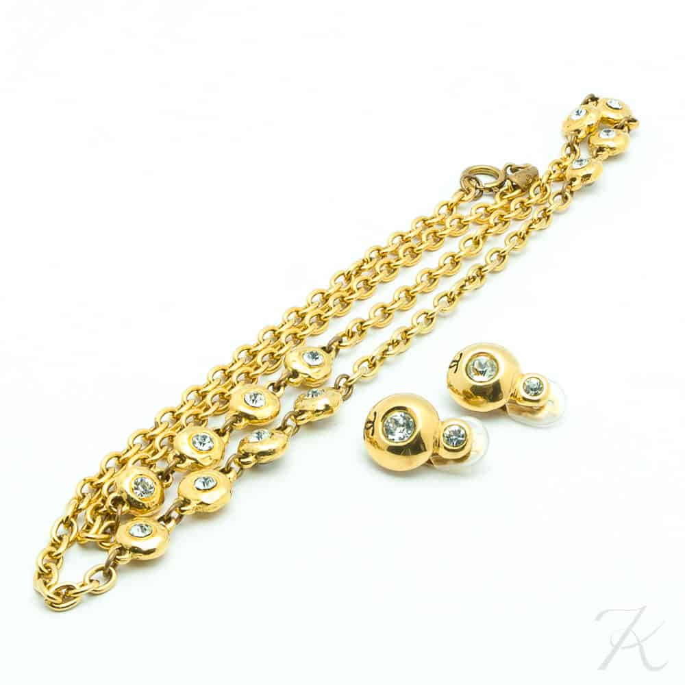 Chanel Vintage Chanel Gold Tone Necklace & Earrings Set SS704
