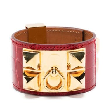 Hermes-Red-croco-collier-de-chien-bracelet