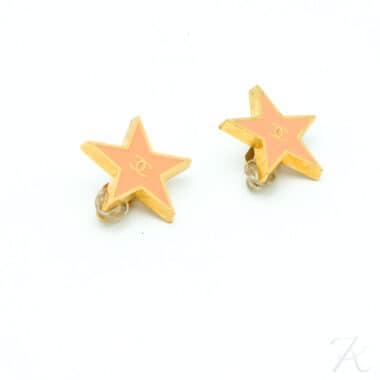 Chanel Stars Salmon Vintage Clip On Earrings 2000 Second Hand Belgium (2)