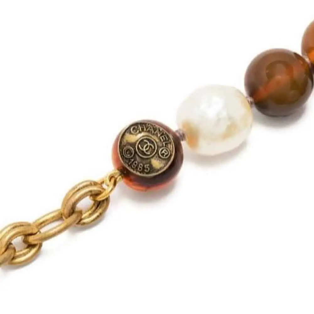 Chanel 1985 Rare Gripoix Pearl Amber Necklace