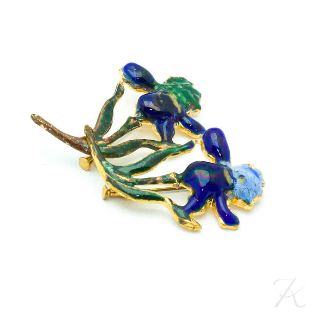 Gorgeous Van Gogh Iris French vintage enamel brooches 50s